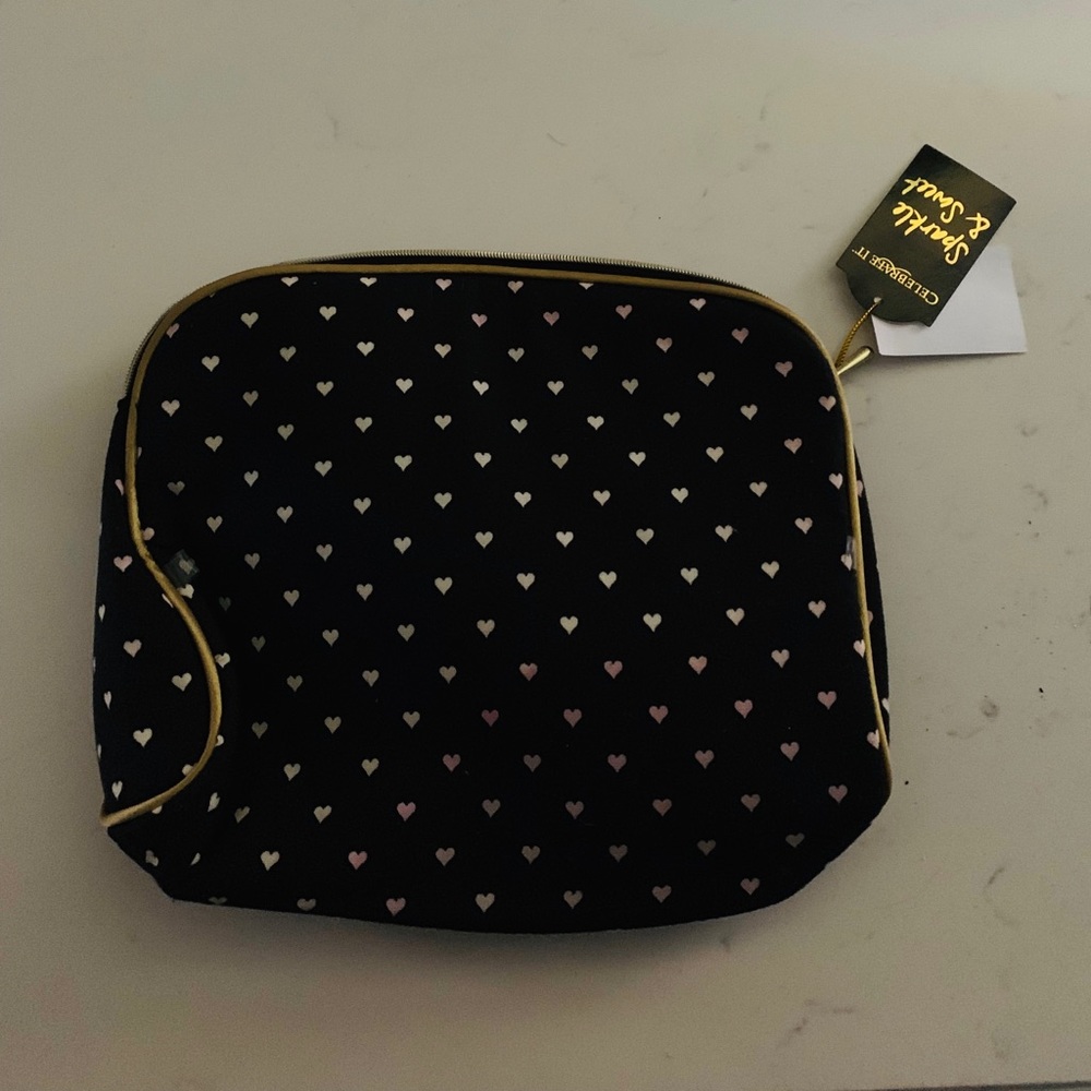 Black with White Hearts Makeup Bag